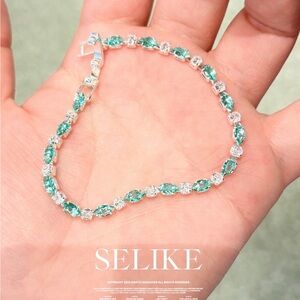 SELlKE Women's Silver Bracelet with Aqua Blue Stones